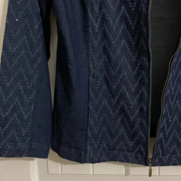 Alfred Dunner Blue denim jean jacket stretch chevron herringbone 6P nwt - Picture 5 of 8